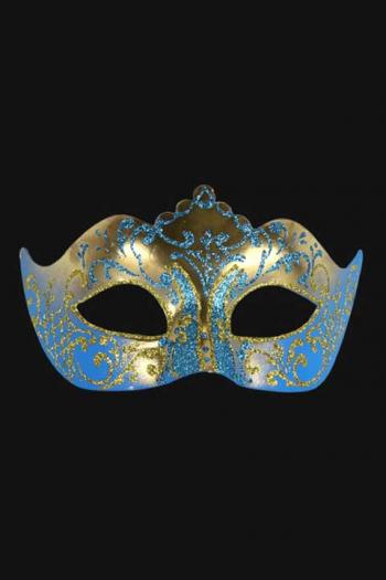 Venetiaans Oogmasker Dames Blauw Goud Hera