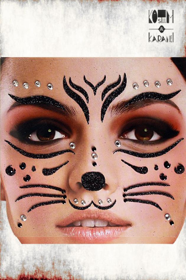 Face Tattoo Black Cat Glitter 