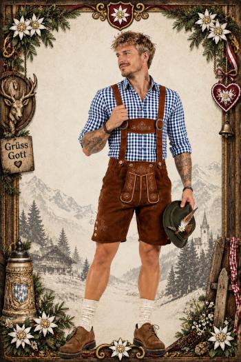 Lederhose Outfit met Geruit Hemd Blauw Bodo