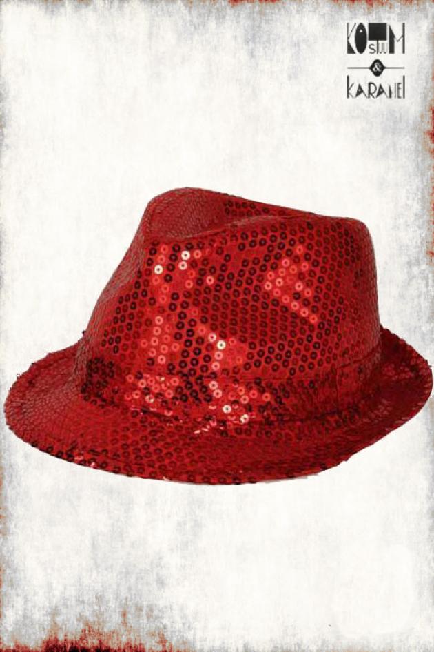 Hoedje Trilby Pailletten Rood