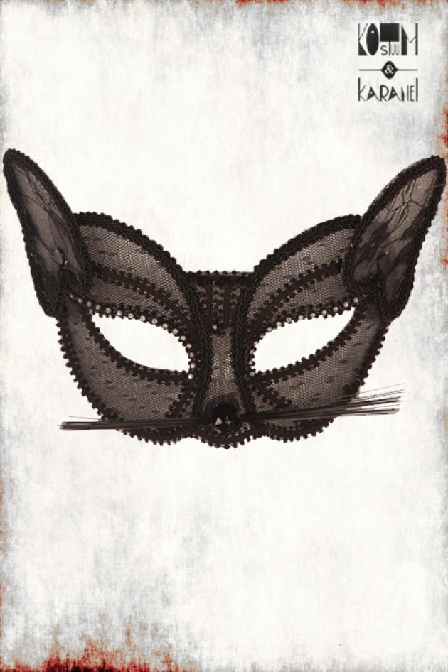 Zwart Kattenmasker met kant