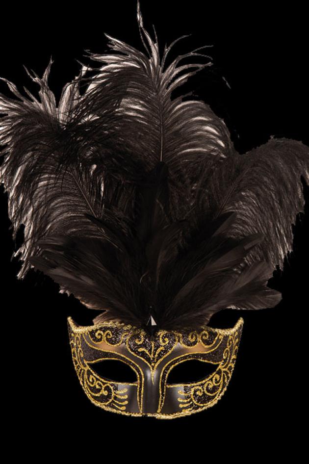 Venetiaans Masker met pluimen goud Kostuum Karamel