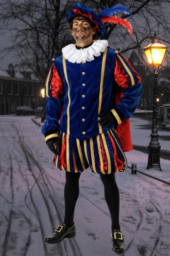 Luxe Hoofdpiet Pak Fluweel Blauw Rood